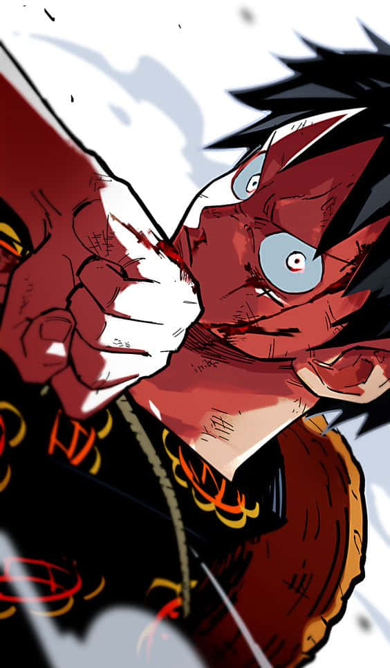 An Illustration Of The Popular Manga Character Luffy From The Series One Piece Atop An Iphone. Wallpaper