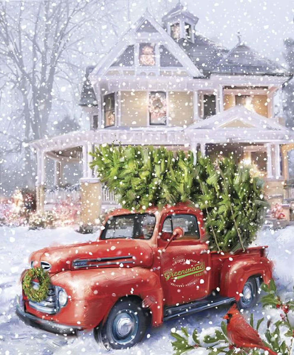 An Old-fashion Vintage Truck Lit Up For The Holidays Wallpaper