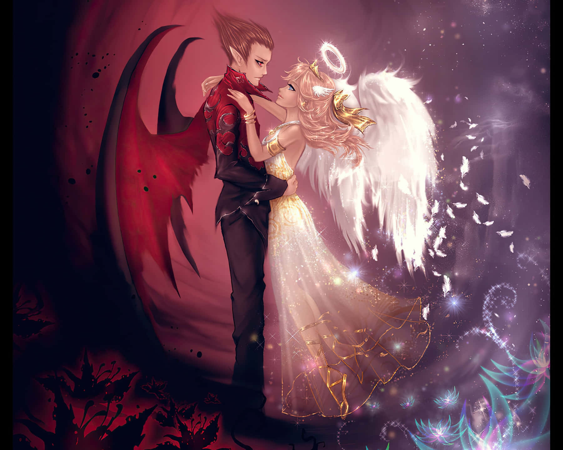 Angel Demon Romance Fantasy Art Wallpaper