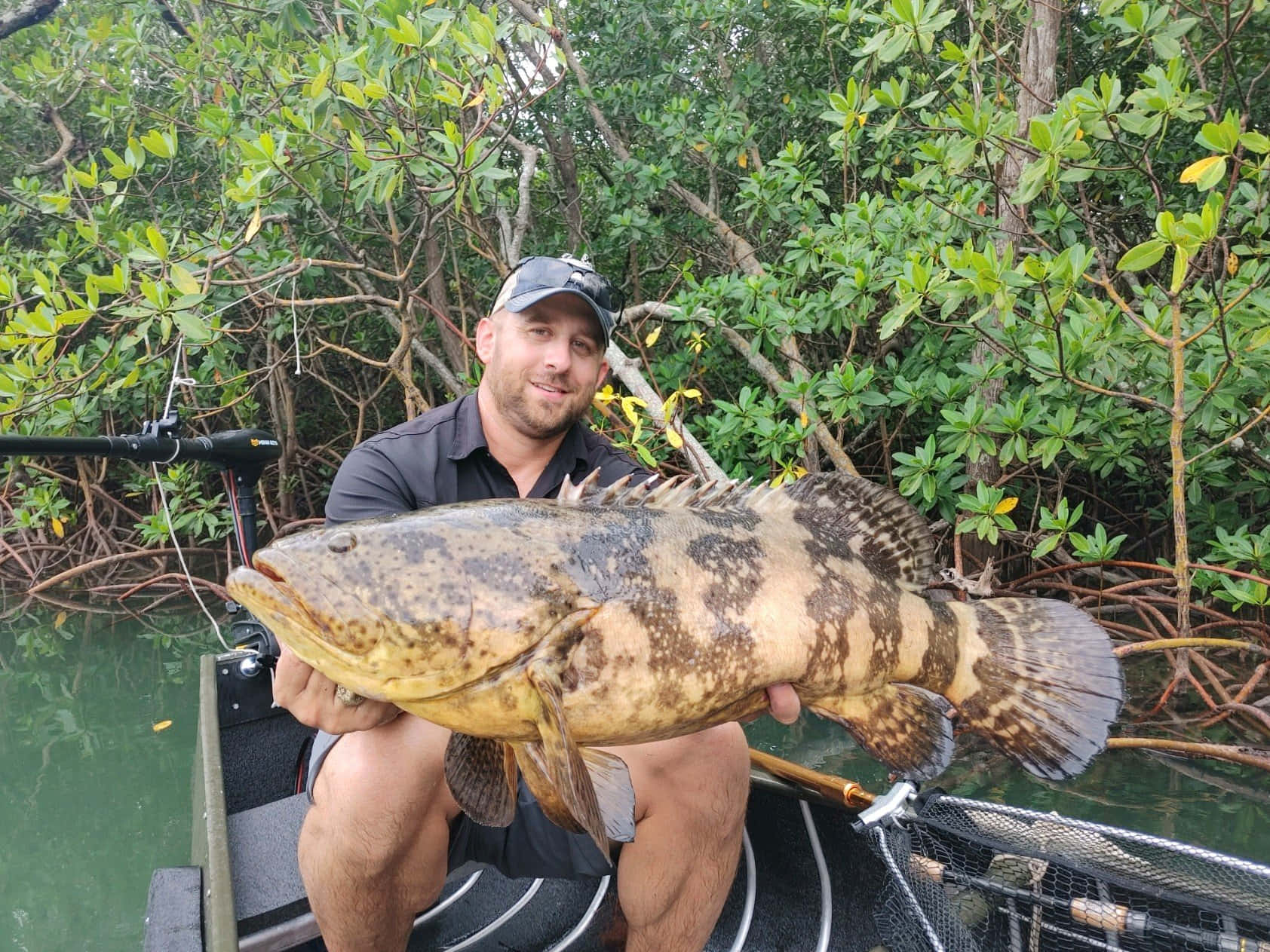 Anglerwith Goliath Grouper Wallpaper