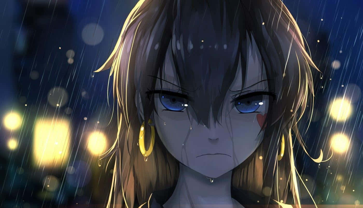 Angry Anime Girlin Rain.jpg Wallpaper