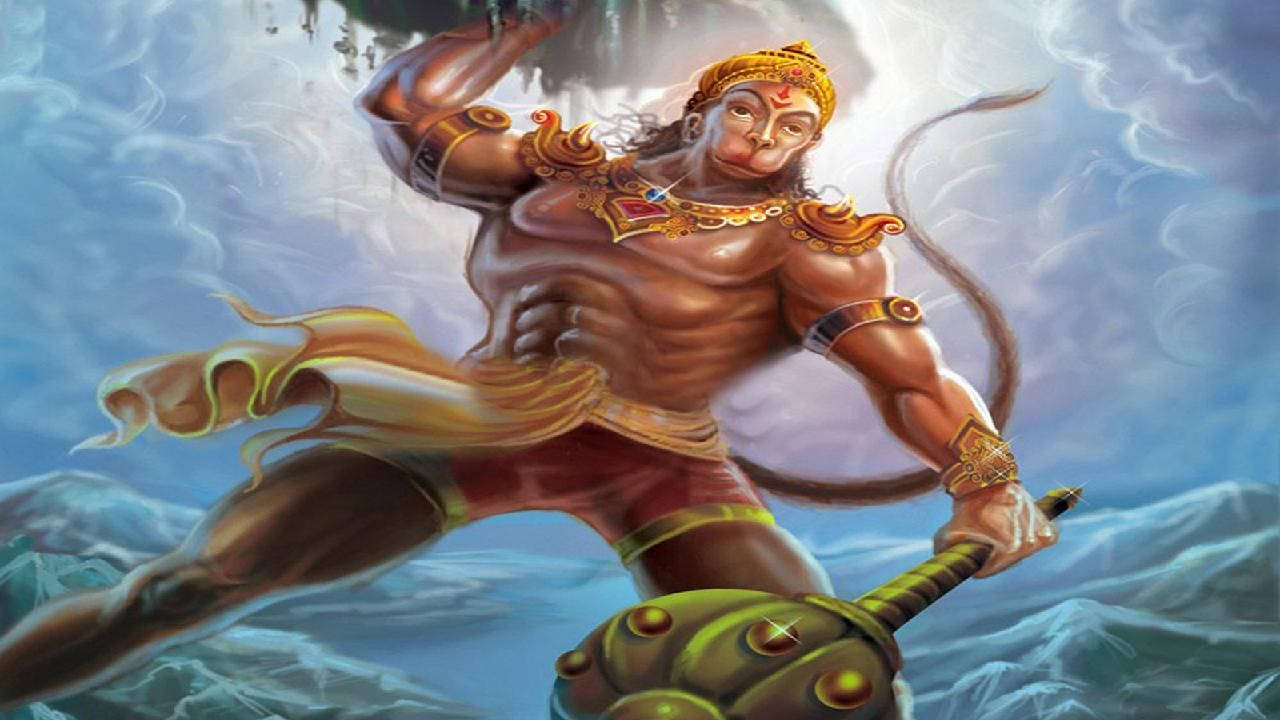 Angry Hanuman Wearing Golden Jewelries Wallpaper