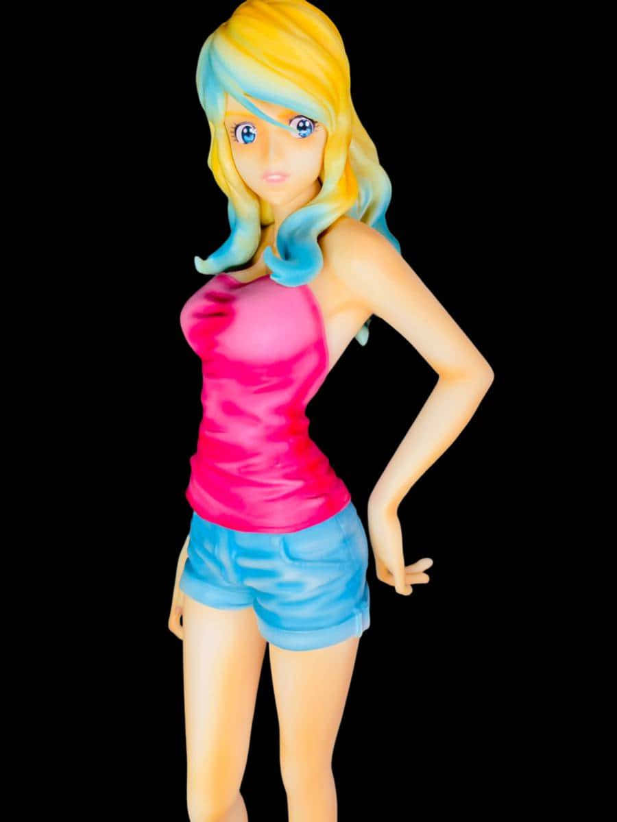 Animated Blonde Character Pink Top Blue Shorts Wallpaper