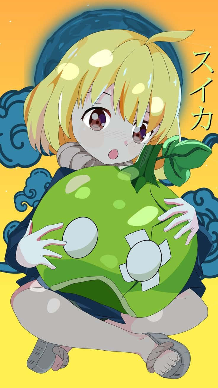 Animated Character With Green Watermelon Wallpaper