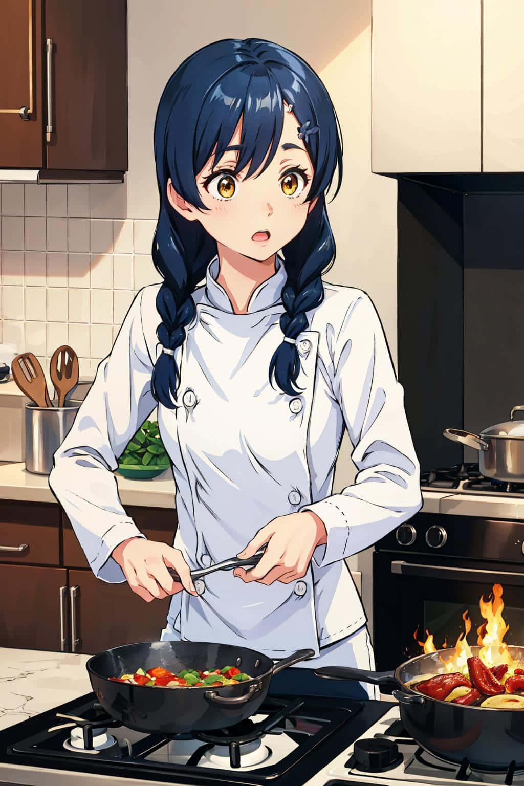 Animated Chef Cookingin Kitchen Wallpaper