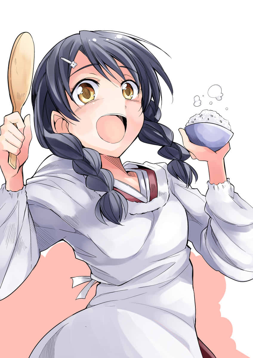 Animated Chef Megumi Tadokoro With Utensils Wallpaper