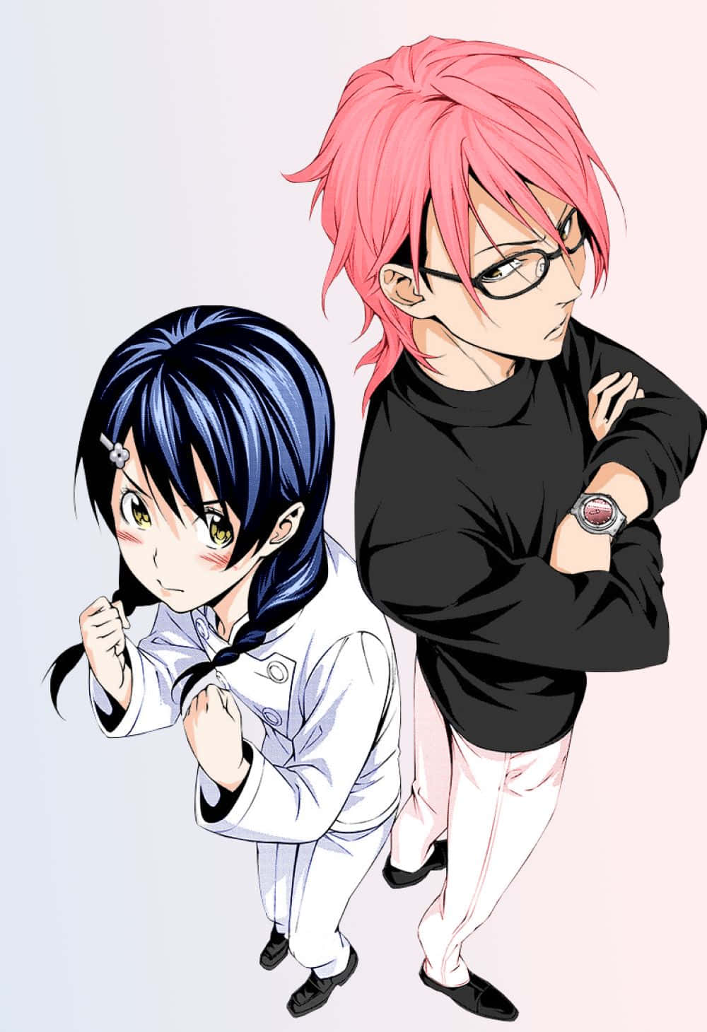 Animated Chefs Pink Haired Manand Blue Haired Girl Wallpaper