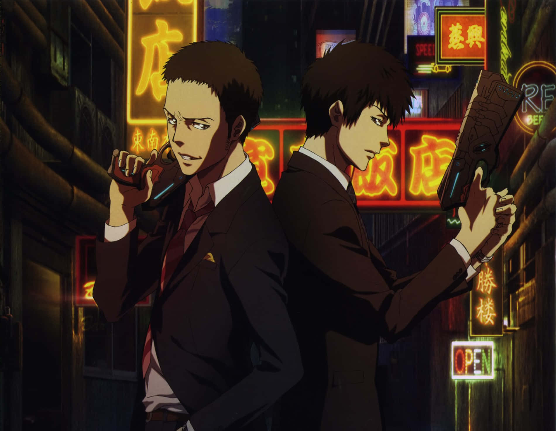 Animated Detective Duo Action Scene Wallpaper