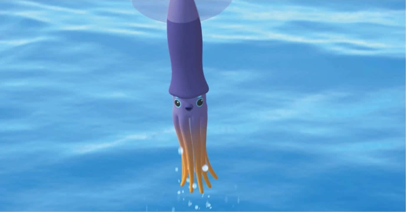 Animated Flying Squid Over Water Wallpaper