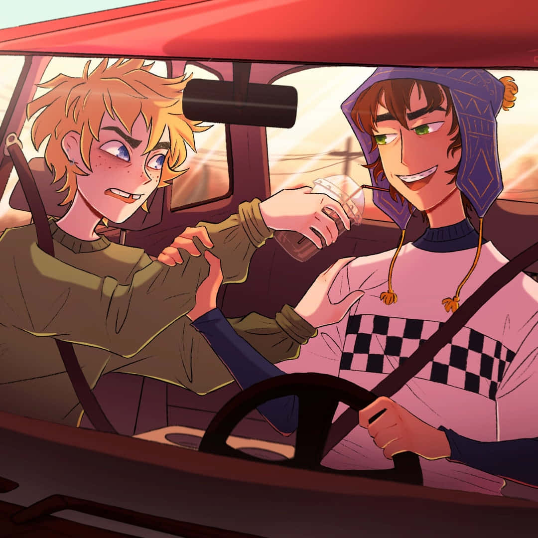 Animated Friends Enjoying Car Ride Together Wallpaper