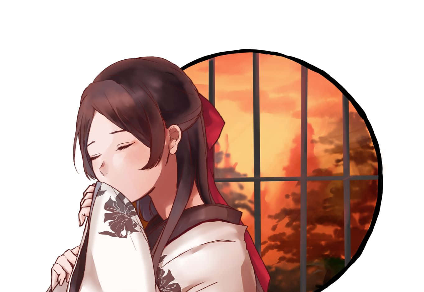 Animated Girl Enjoying Sunset Wallpaper