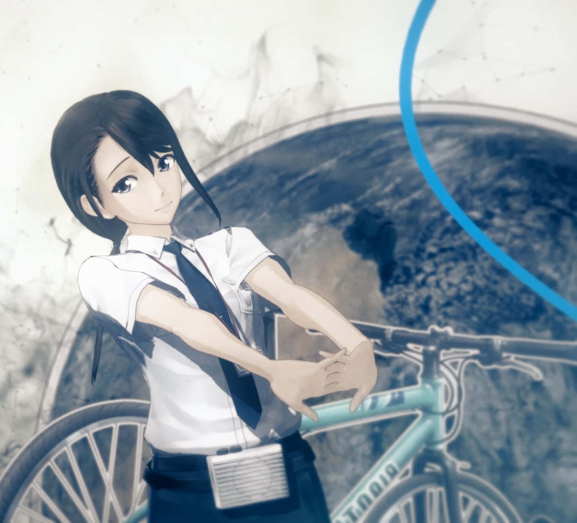 Animated Girl Leaningon Bicycle Wallpaper