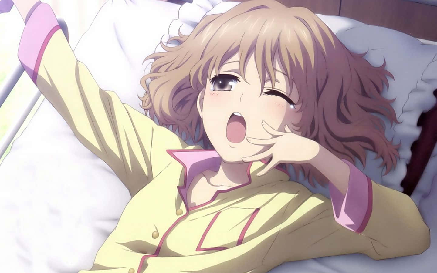 Animated Girl Waking Up Stretching Wallpaper