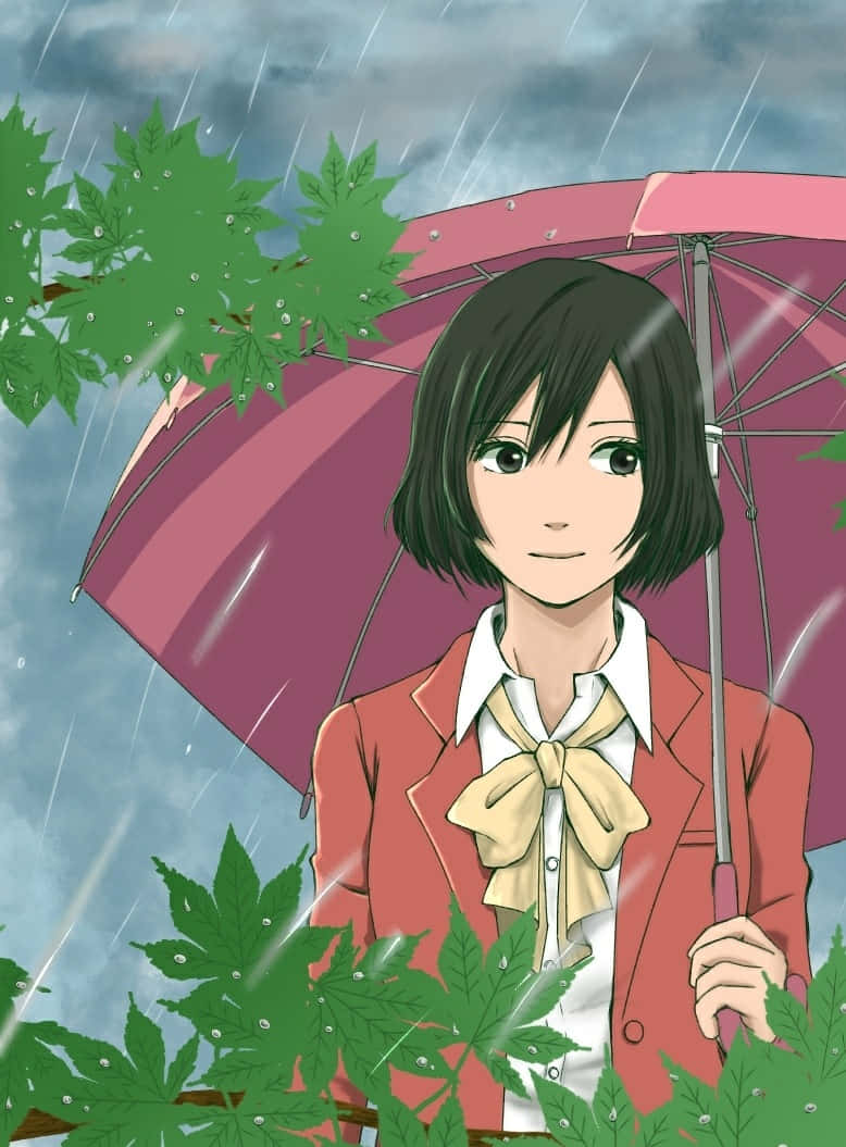 Animated Girl With Umbrella Rainy Day Wallpaper