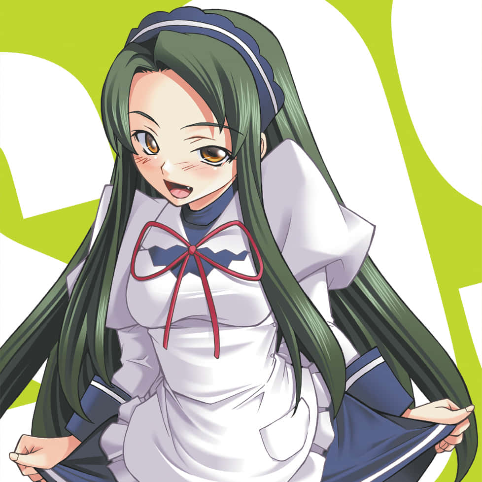 Animated Girlwith Green Hairand School Uniform Wallpaper