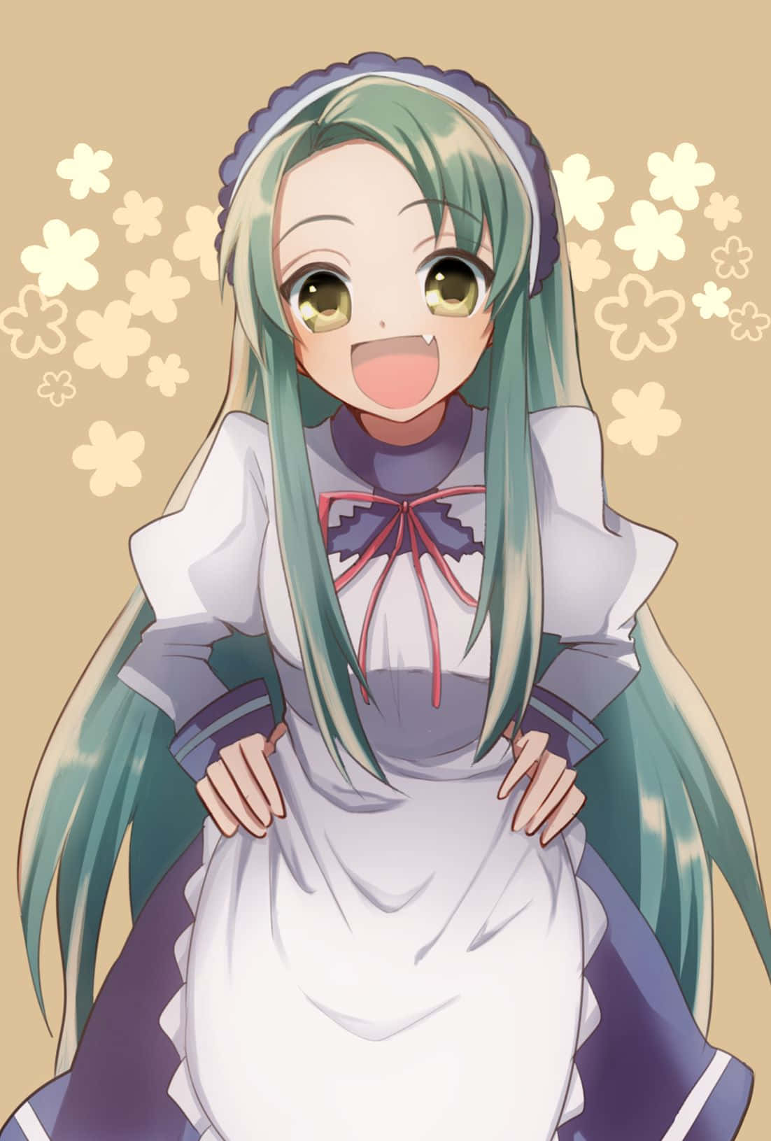 Animated Green Haired Girl Smiling Wallpaper