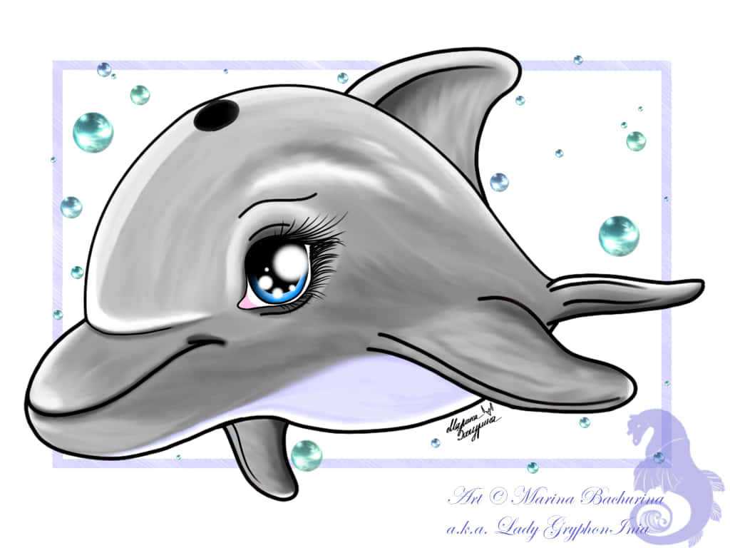 Animated Illustration Cute Dolphin Wallpaper