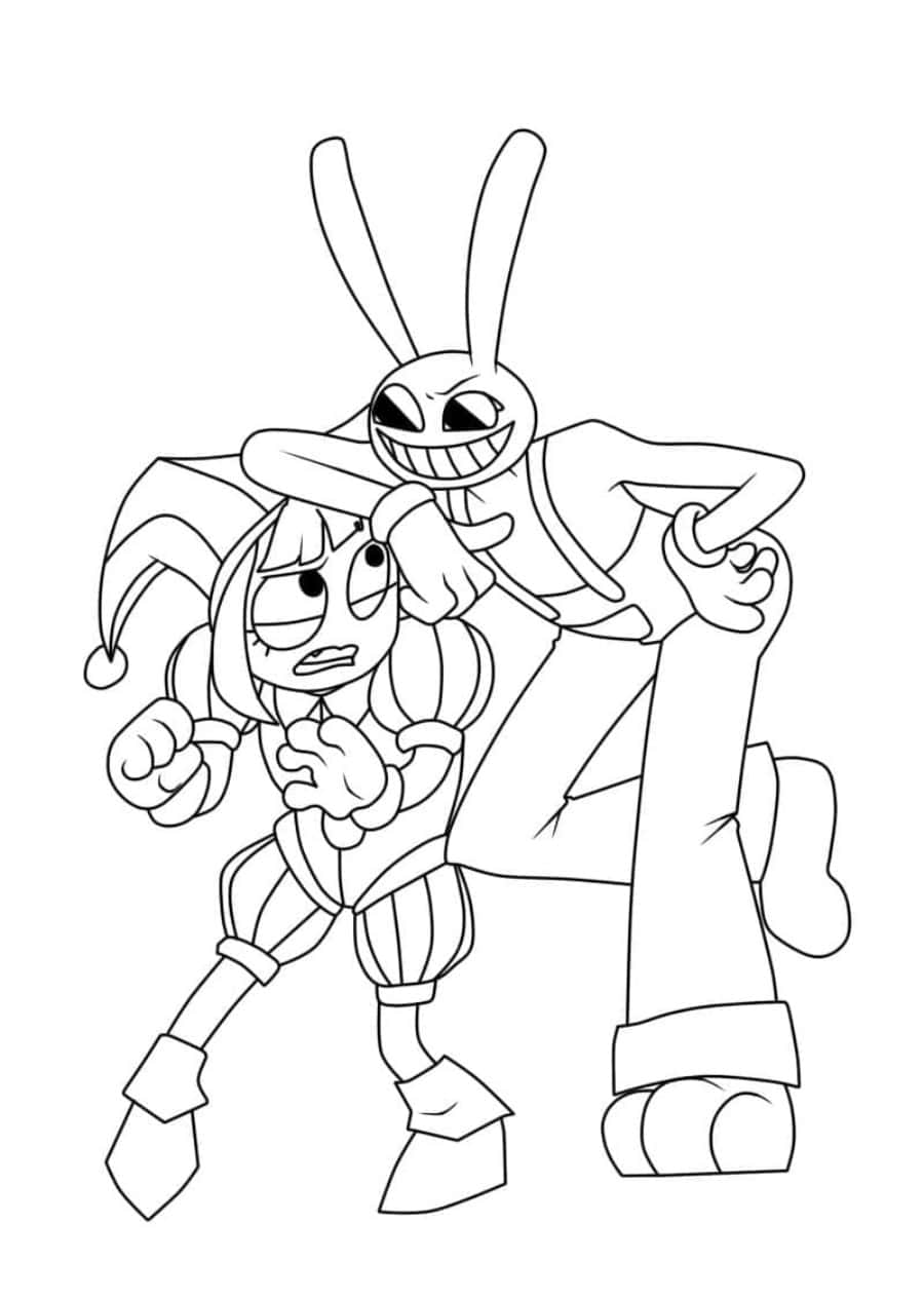 Animated Jesterand Rabbit Line Art Wallpaper