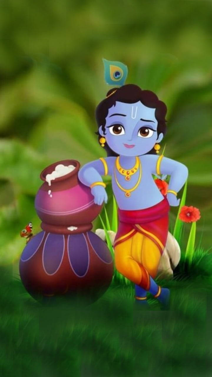 Animated Krishna Blue Body Wallpaper