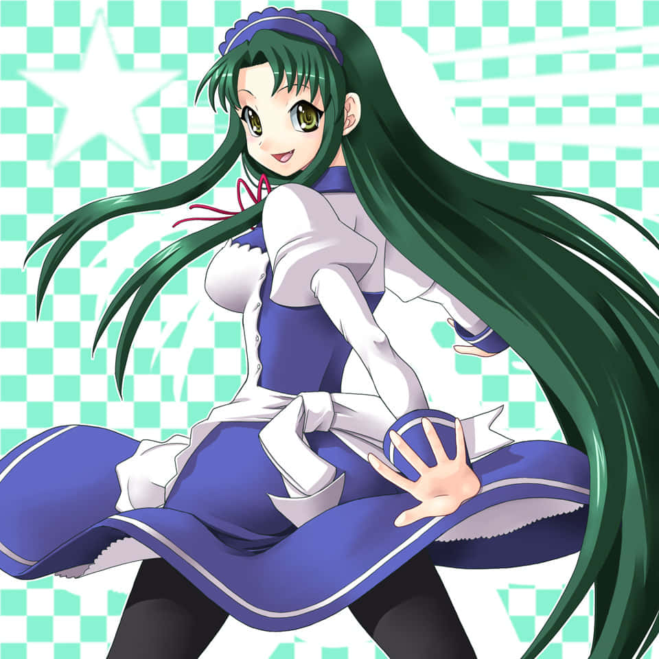 Animated Maid Character Green Hair Wallpaper