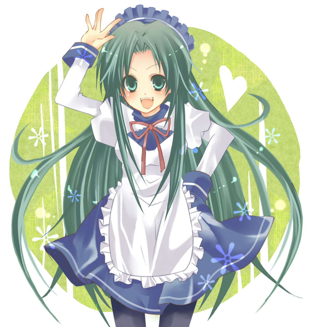 Animated Maid With Green Hair Wallpaper