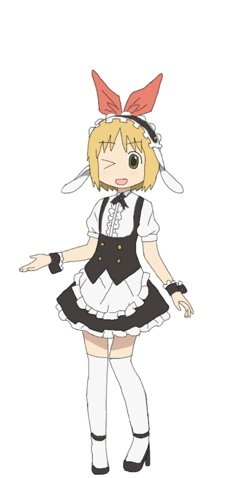 Animated Maid With Red Bow Wallpaper