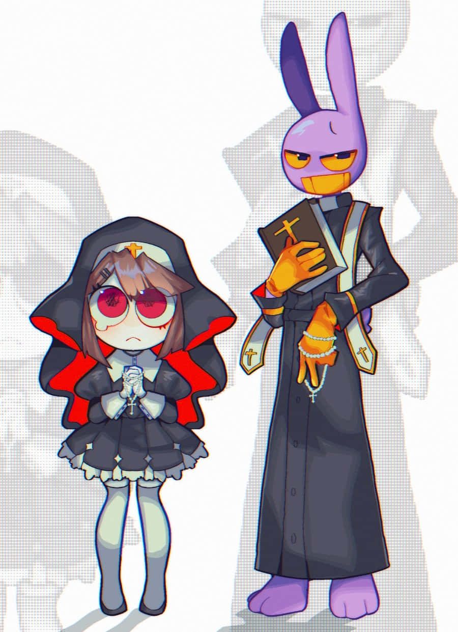 Animated Priestand Nun Characters Wallpaper