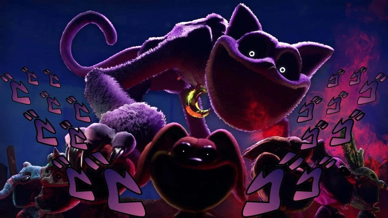 Animated Purple Cat Character Wallpaper