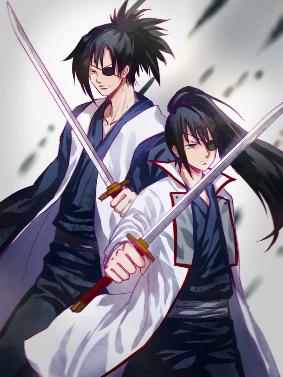 Animated Samurai Duo Action Pose Wallpaper