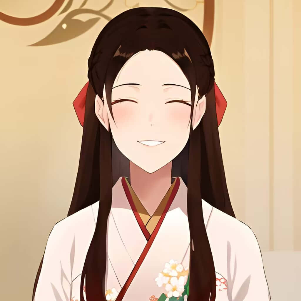 Animated Smiling Girl Traditional Attire Wallpaper