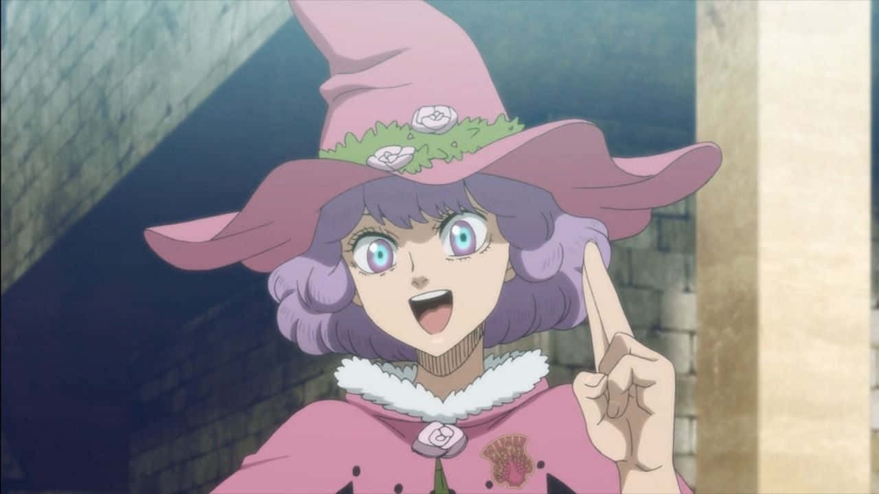 Animated Witch Pointing Upward Wallpaper