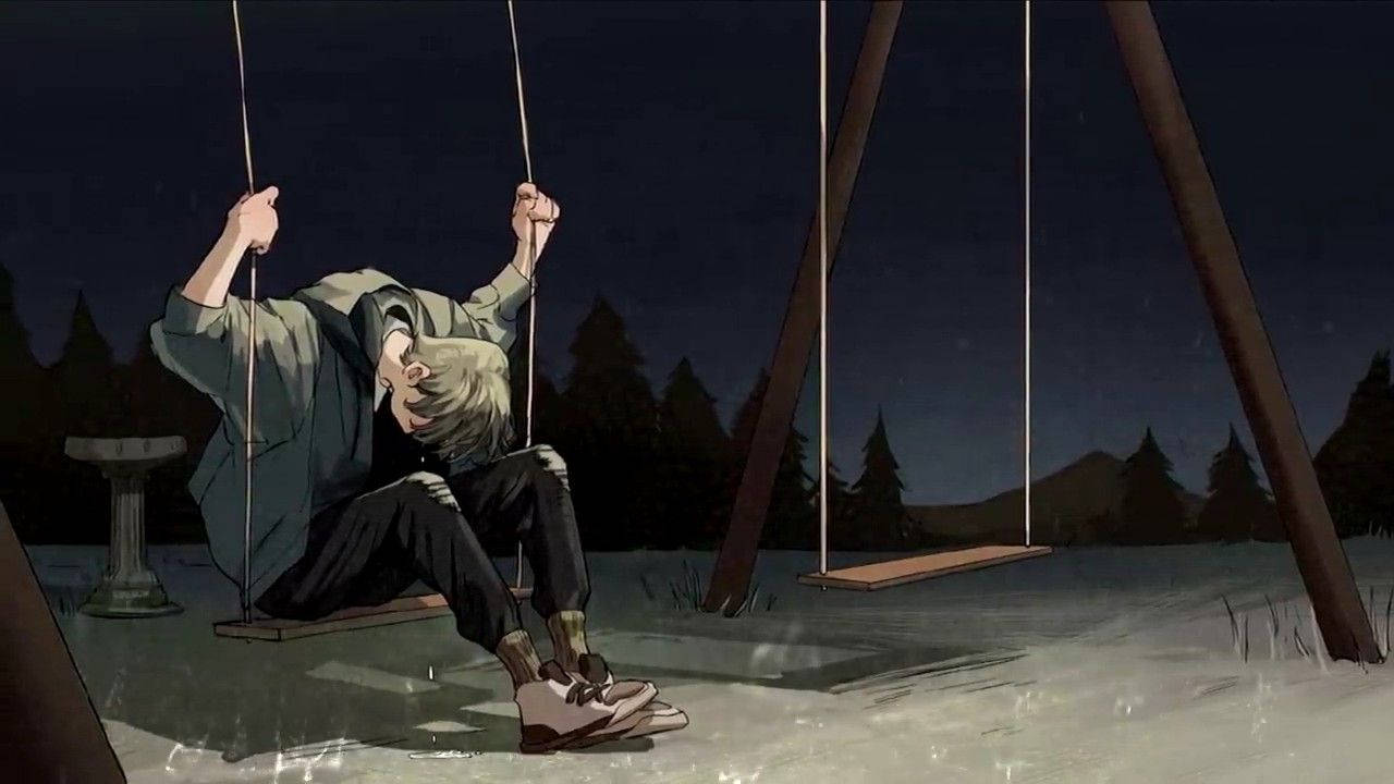 Anime Boy Sad Aesthetic Alone On Swing Wallpaper