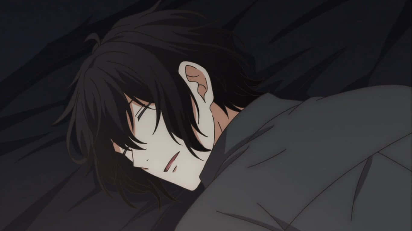 Anime Character Sleeping Dark Background Wallpaper