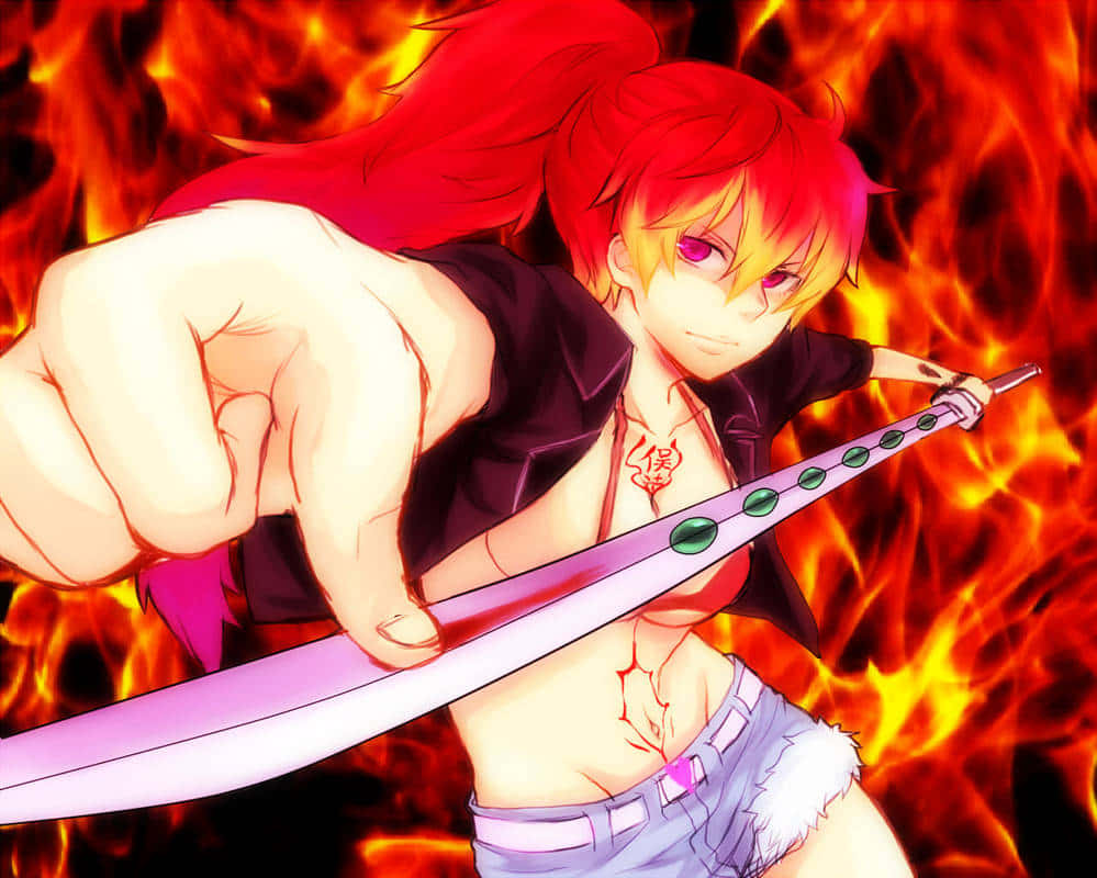 Anime Character With Sword And Flames Wallpaper