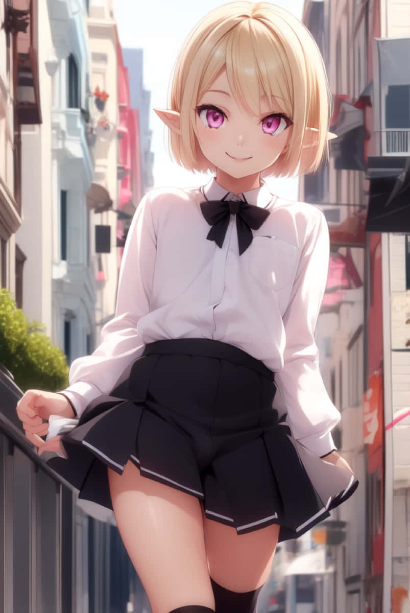 Anime Characterin Urban Setting Wallpaper