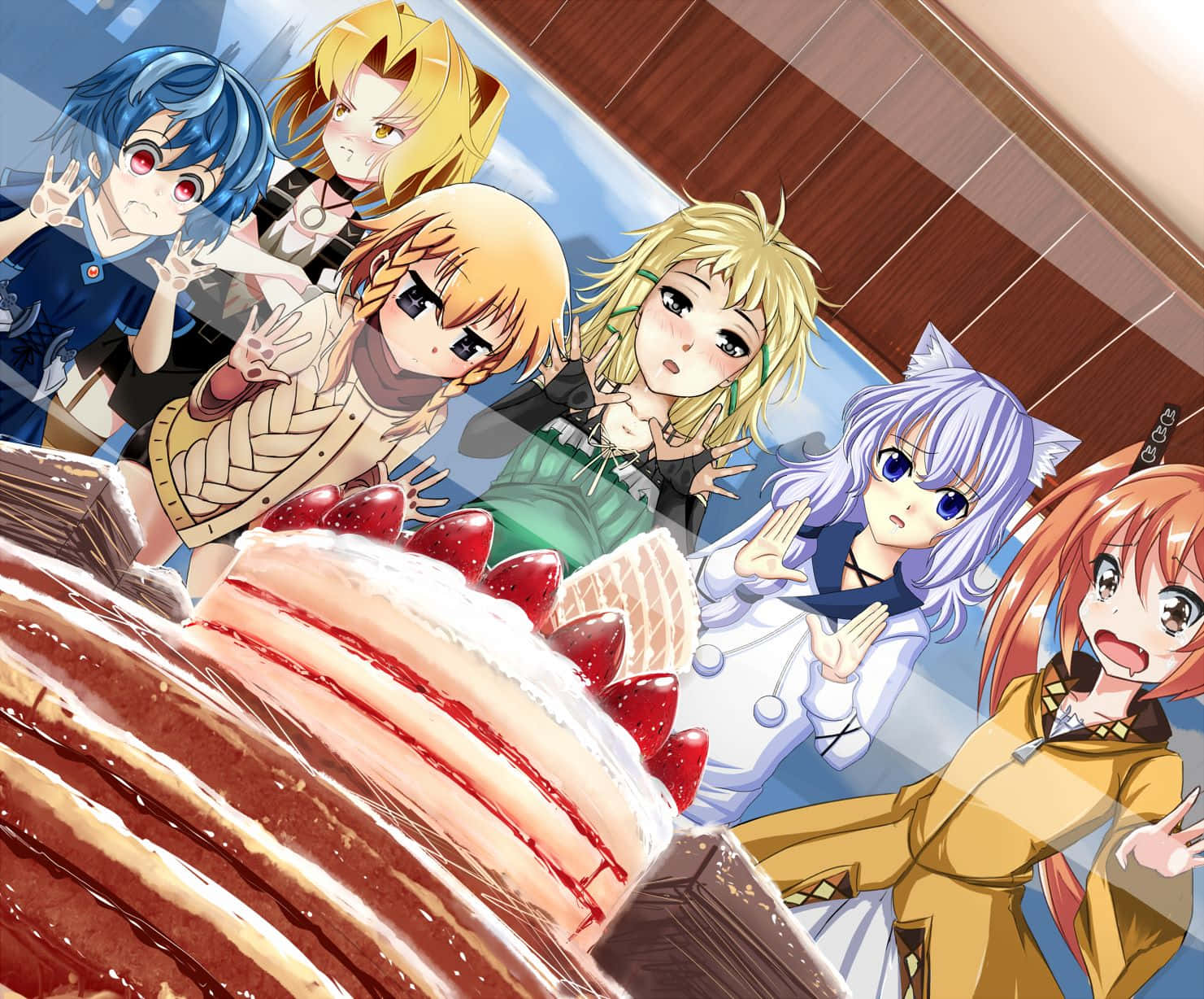 Anime Characters Giant Cake Surprise Wallpaper