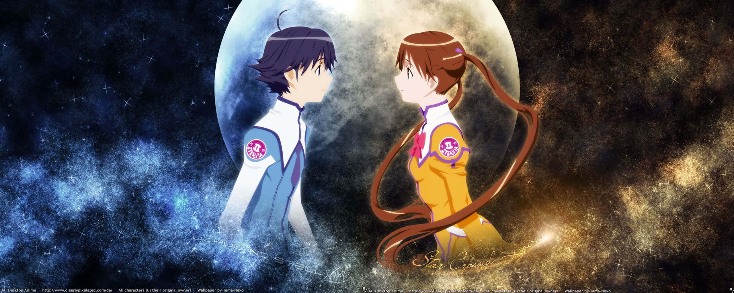 Anime Couple Corresponding In Space Wallpaper