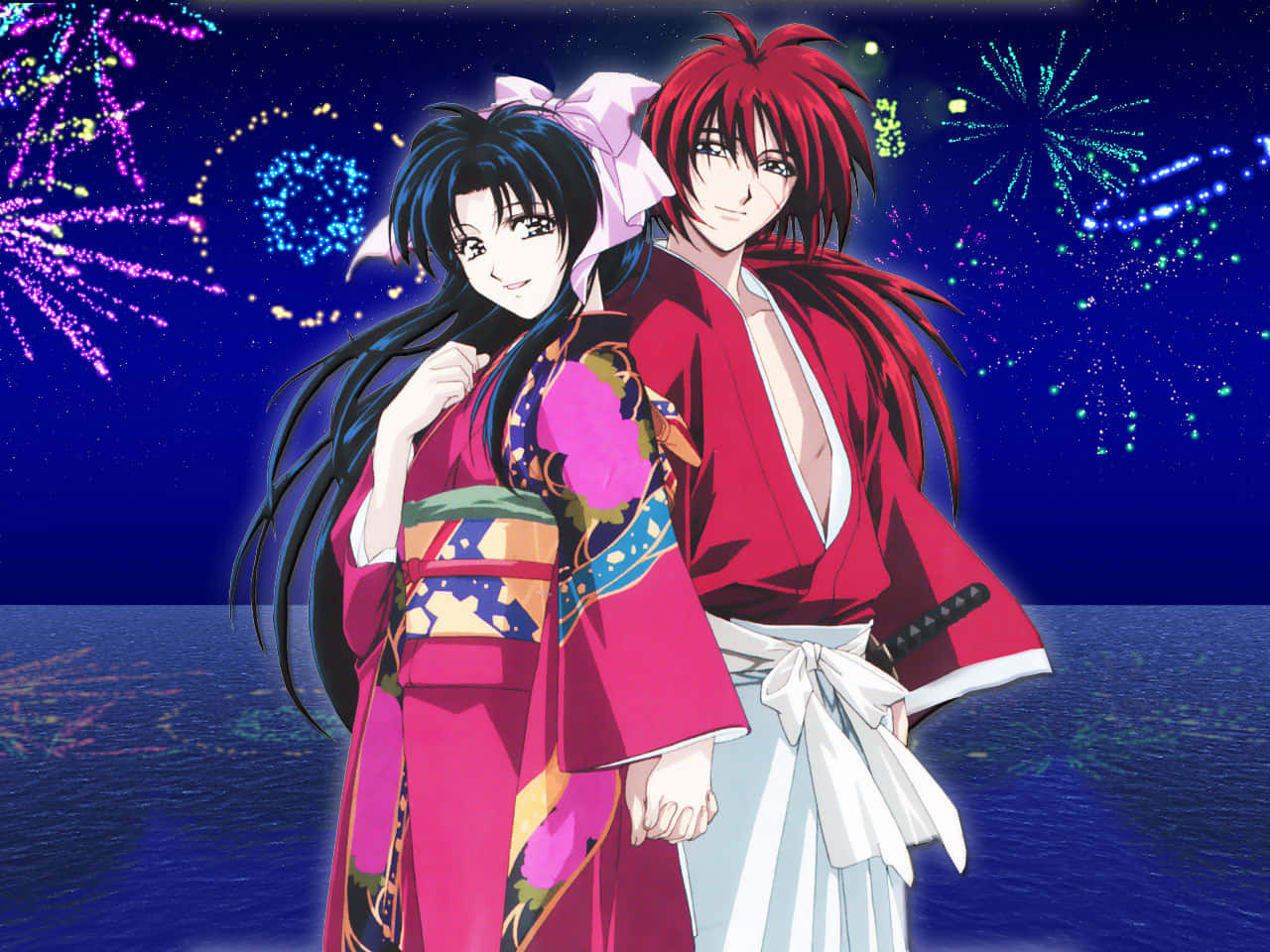 Anime Couple Fireworks Night Wallpaper