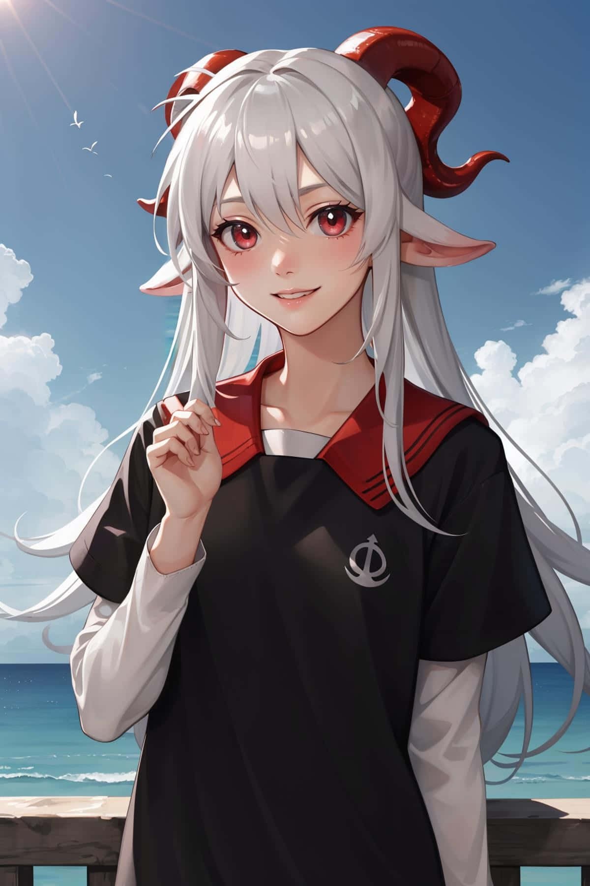 Anime Demon Girl Beachside Portrait Wallpaper