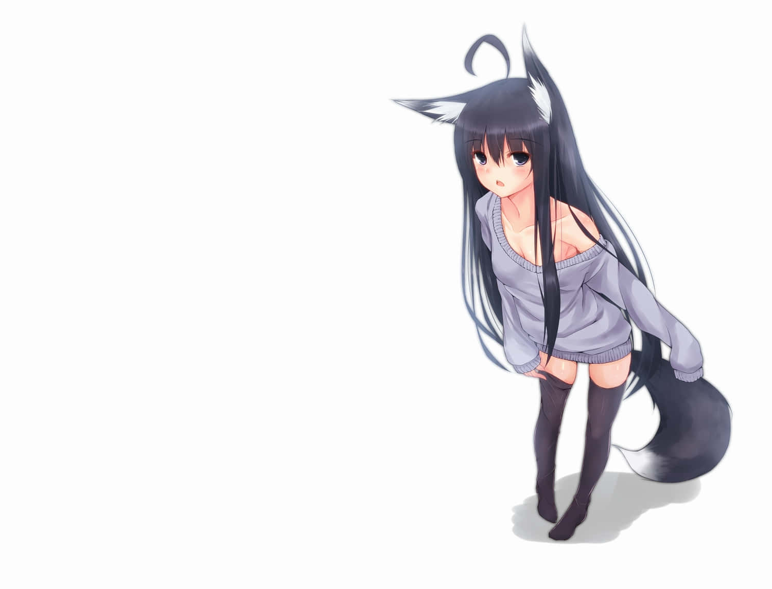 Anime Fox Girlin Grey Sweater Wallpaper