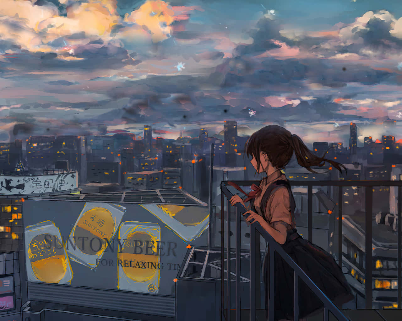 Anime Girl Building Scenery Wallpaper