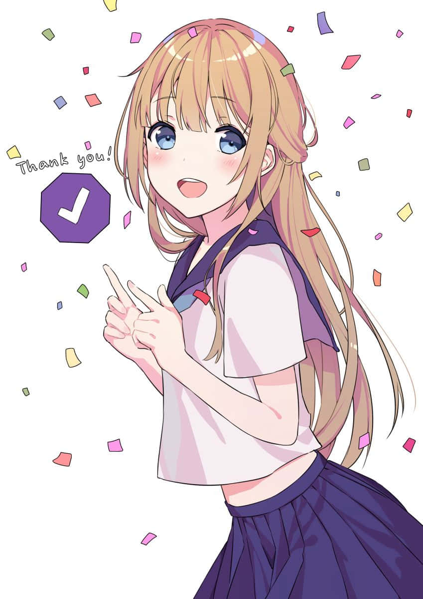 Anime Girl Celebration Thank You Wallpaper