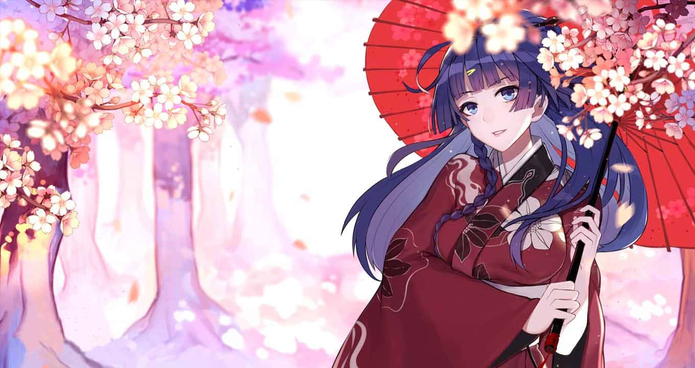 Anime Girl Cherry Blossom Scenery Wallpaper