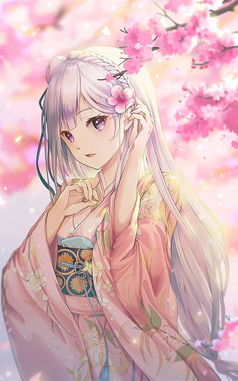 Anime Girl Cherry Blossoms Spring Wallpaper