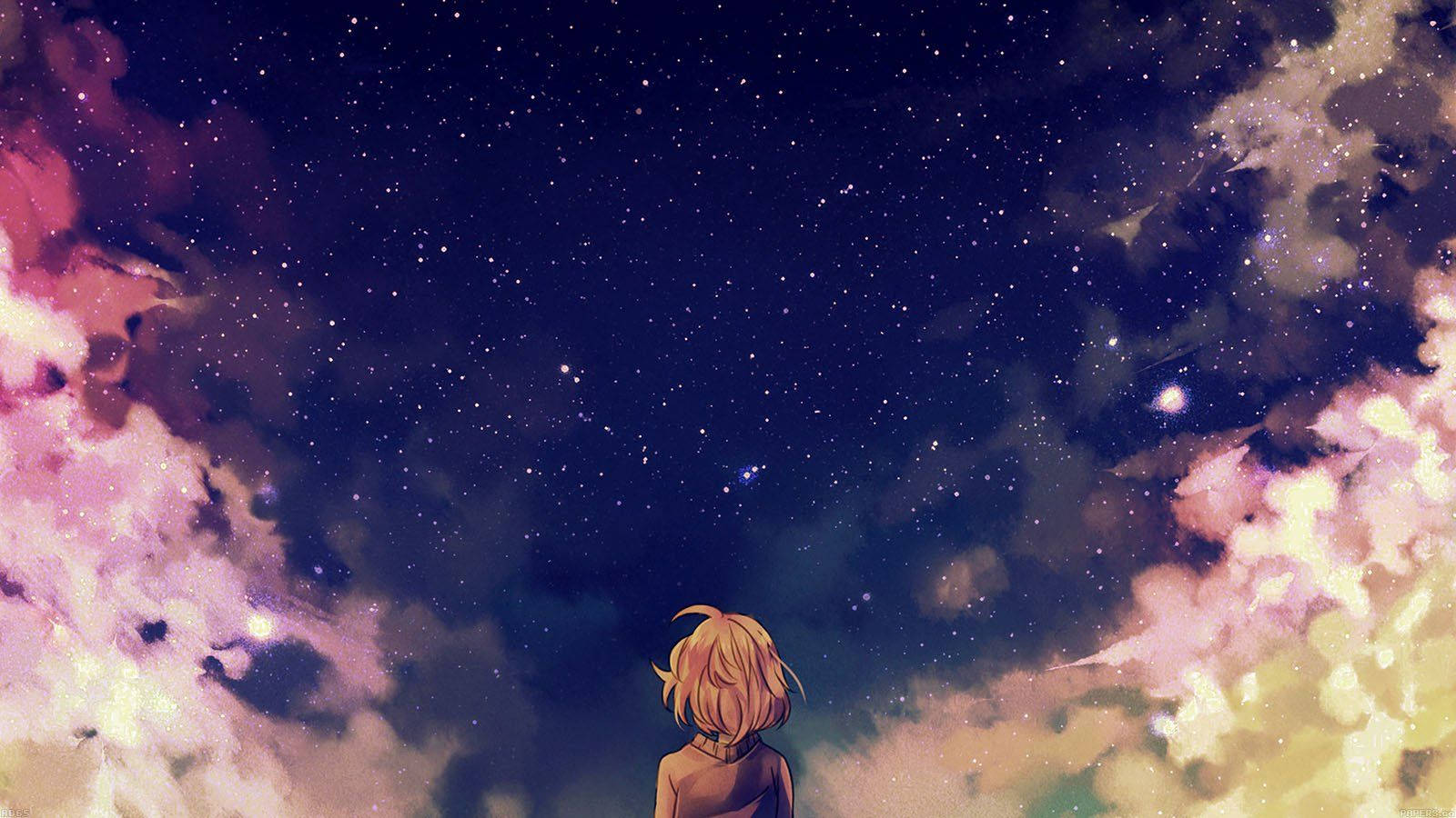 Anime Girl Stargazing In The Night Sky Wallpaper