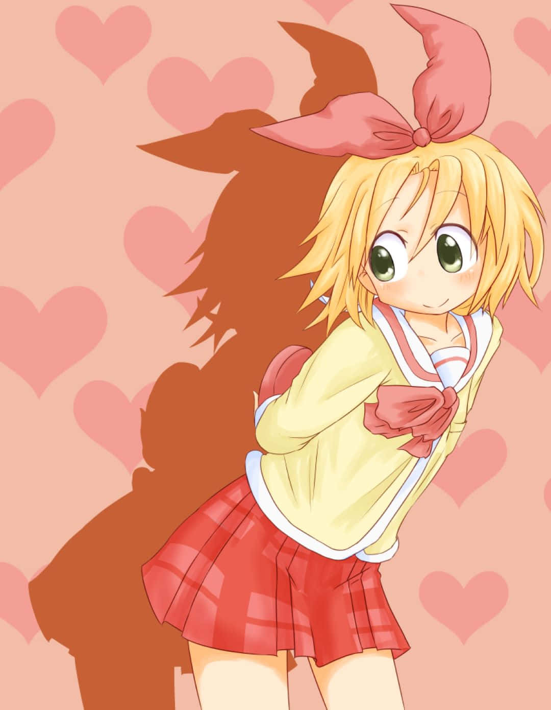 Anime Girl With Big Bowand Hearts Background Wallpaper