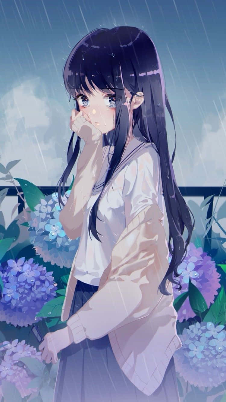 Anime Girl With Long Black Hair Wallpaper