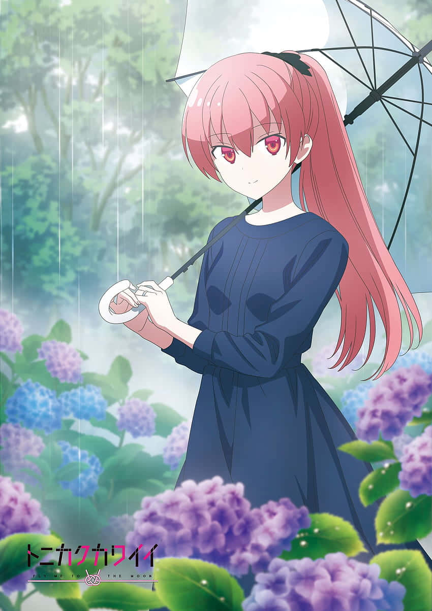 Anime Girl With Umbrella Rainy Garden Wallpaper