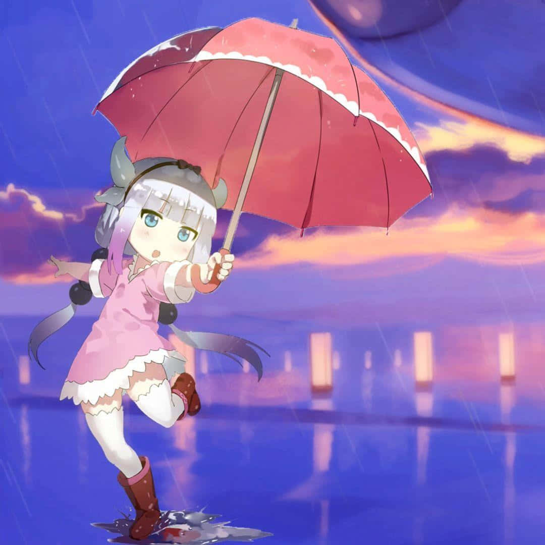 Anime Girl With Umbrella Rainy Sunset Wallpaper