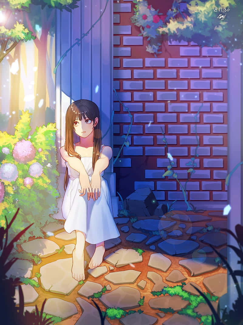 Anime Girlin Sunlit Garden Wallpaper